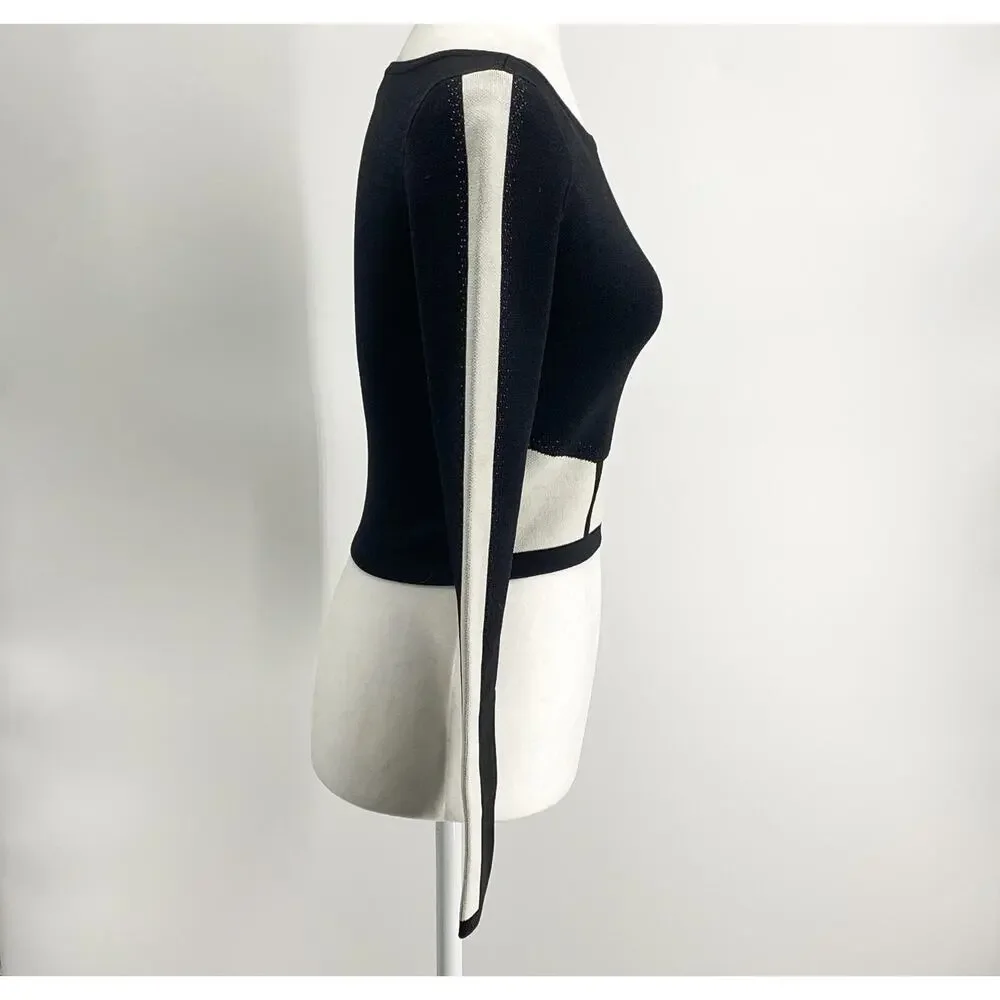 bebe Black White Colorblock Long Sleeve Crop Top Small